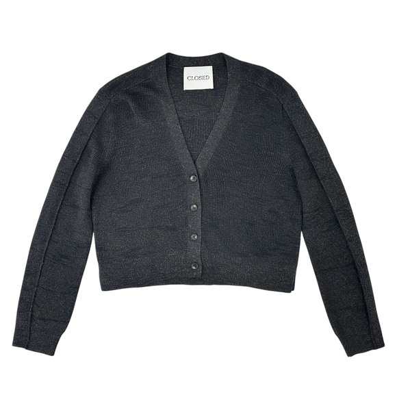 CLOSED Smokey Blue Cropped Cardigan - Dark Blue Wool Blend Knit Cardigan Sweater - Picture 3 of 11